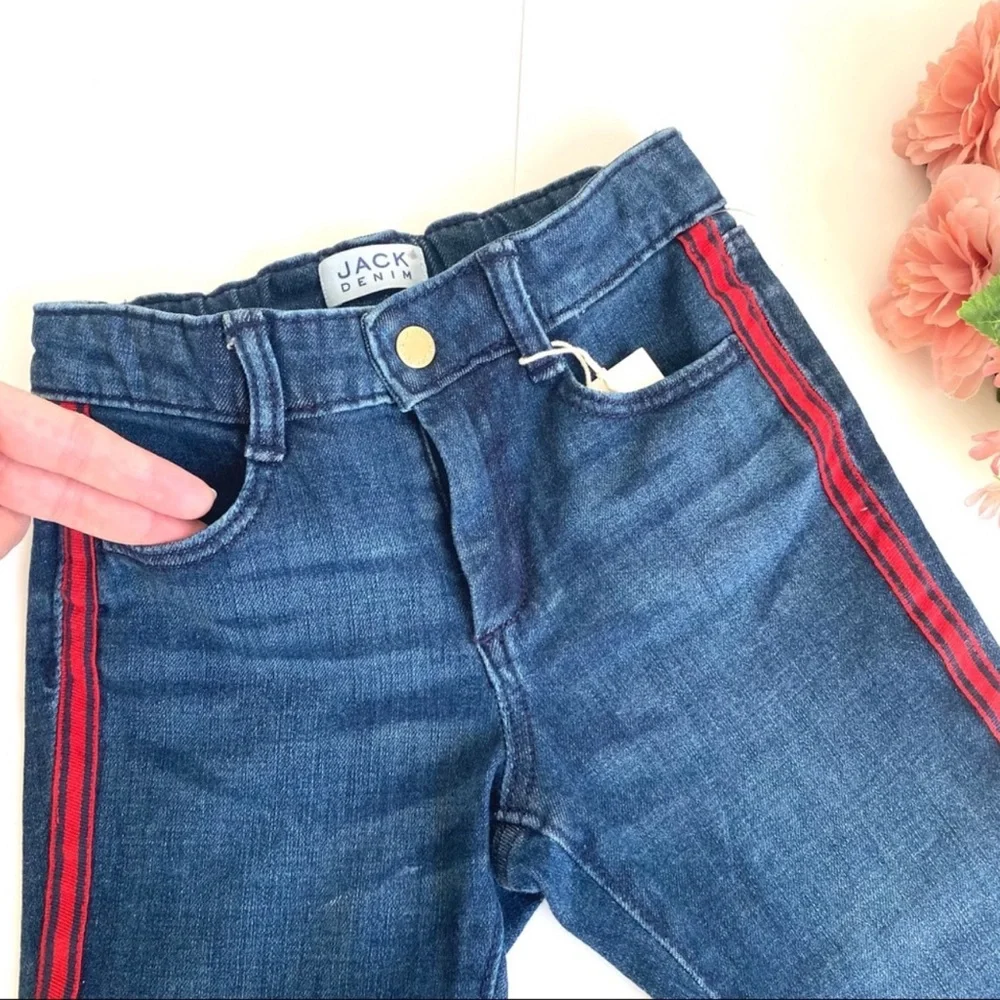 NWT Janie and Jack Blue Red Side Stripe Raw Hem Girl Jeans